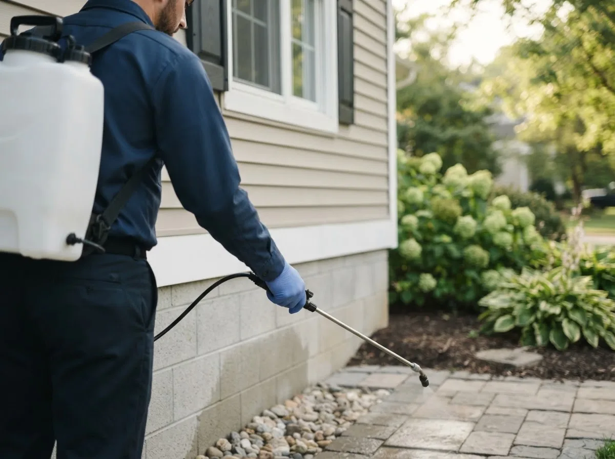 Pest control technician inspecting a home in Burkesville, KY